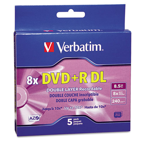 DVD+R Dual-Layer Recordable Disc, 8.5 GB, 8x, Jewel Case, Silver, 5/Pack-(VER95311)