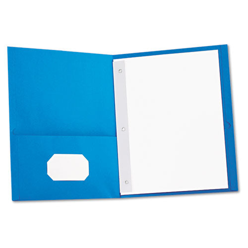 Two-Pocket Portfolios with Tang Fasteners, 0.5" Capacity, 11 x 8.5, Light Blue, 25/Box-(UNV57115)