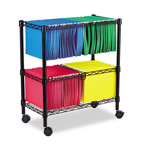 Two-Tier File Cart for Front-to-Back + Side-to-Side Filing, Metal, 1 Shelf, 3 Bins, 26" x 14" x 29.5", Black-(ALEFW601426BL)