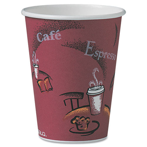 Paper Hot Drink Cups in Bistro Design, 12 oz, Maroon, 300/Carton-(SCCOF12BI0041)