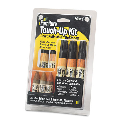 ReStor-It Furniture Touch-Up Kit with (5) Woodgrain Markers, (3) Filler Sticks, 4.25 x 0.38 x 6.75-(MAS18000)