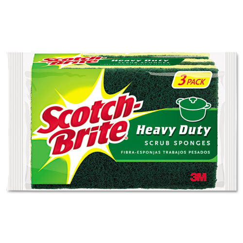 Heavy-Duty Scrub Sponge, 4.5 x 2.7, 0.6" Thick, Yellow/Green, 3/Pack-(MMMHD3)