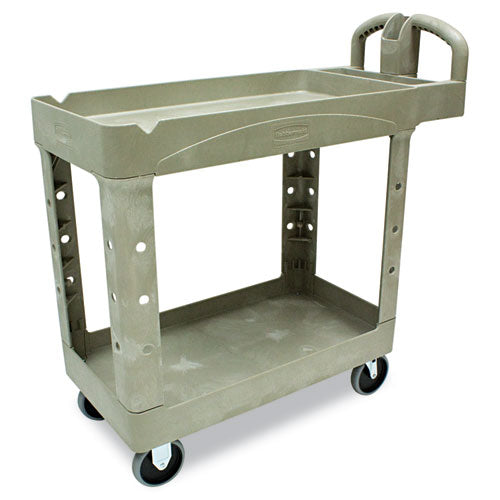 Heavy-Duty Utility Cart with Lipped Shelves, Plastic, 2 Shelves, 500 lb Capacity, 17.13" x 38.5" x 38.88", Beige-(RCP450088BG)