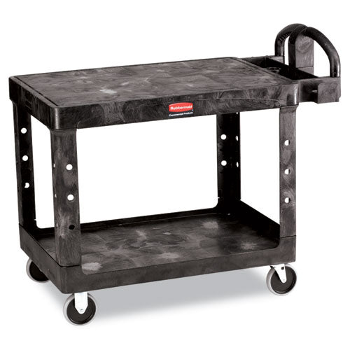 Flat Shelf Utility Cart, Plastic, 2 Shelves, 500 lb Capacity, 25.25" x 44" x 38.13", Black-(RCP452500BK)