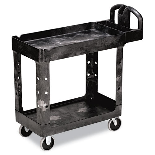 Heavy-Duty Utility Cart with Lipped Shelves, Plastic, 2 Shelves, 500 lb Capacity, 17.13" x 38.5" x 38.88", Black-(RCP450088BK)