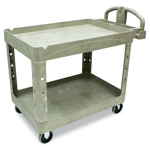 Heavy-Duty Utility Cart with Lipped Shelves, Plastic, 2 Shelves, 500 lb Capacity, 25.9" x 45.2" x 32.2", Beige-(RCP452088BG)