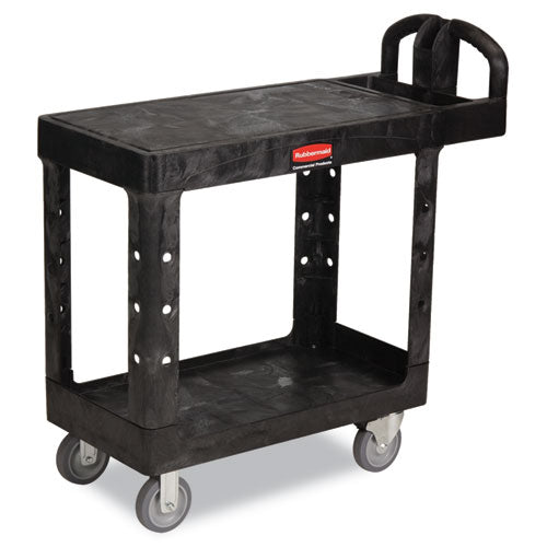 Flat Shelf Utility Cart, Plastic, 2 Shelves, 500 lb Capacity, 19.19" x 37.88" x 33.33", Black-(RCP450500BK)