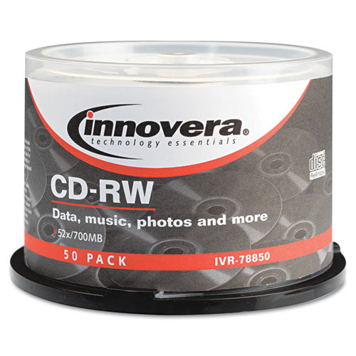 CD-RW Rewritable Disc, 700 MB/80 min, 12x, Spindle, Silver, 50/Pack-(IVR78850)