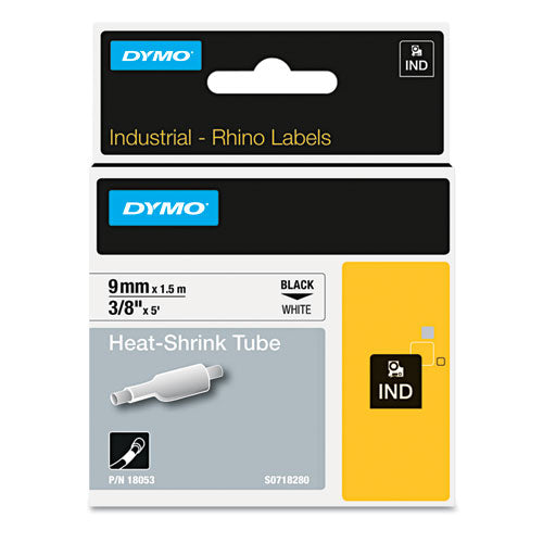 Rhino Heat Shrink Tubes Industrial Label Tape, 0.37" x 5 ft, White/Black Print-(DYM18053)