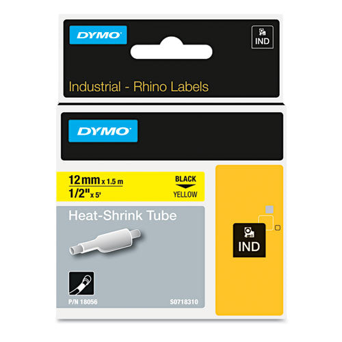 Rhino Heat Shrink Tubes Industrial Label Tape, 0.5" x 5 ft, White/Black Print-(DYM18055)