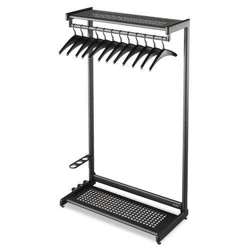 Single-Sided Rack with Two Shelves, 12 Hangers, Steel, 48w x 18.5d x 61.5h, Black-(QRT20224)
