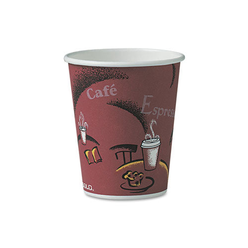 Paper Hot Drink Cups in Bistro Design, 10 oz, Maroon, 300/Carton-(SCCOF10BI0041)