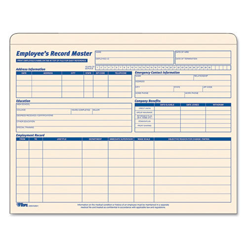 Employee Record Master File Jacket, Straight Tab, Letter Size, Manila, 15/Pack-(TOP32801)