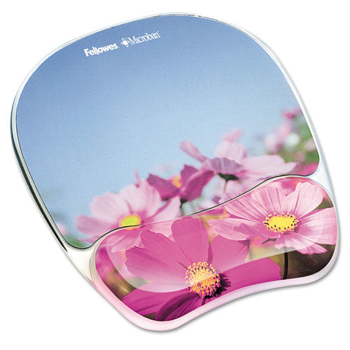 Photo Gel Mouse Pad with Wrist Rest with Microban Protection, 9.25 x 7.87, Pink Flowers Design-(FEL9179001)