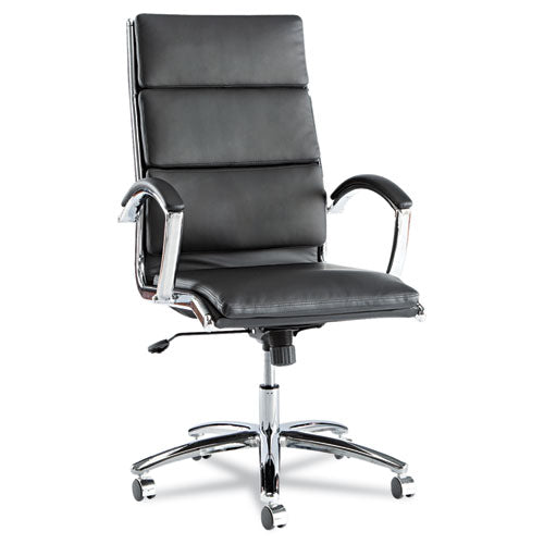 Alera Neratoli High-Back Slim Profile Chair, Faux Leather, 275 lb Cap, 17.32" to 21.25" Seat Height, Black Seat/Back, Chrome-(ALENR4119)