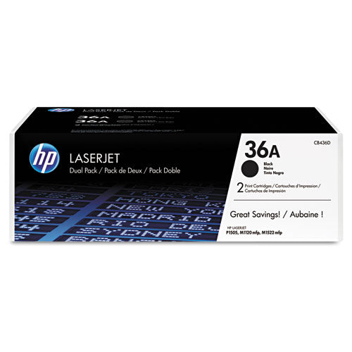 HP 36A, (CB436D) 2-pack Black Original LaserJet Toner Cartridges-(HEWCB436D)