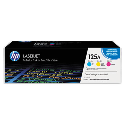 HP 125A, (CE259A) 3-Pack Cyan/Magenta/Yellow Original LaserJet Toner Cartridges-(HEWCE259A)