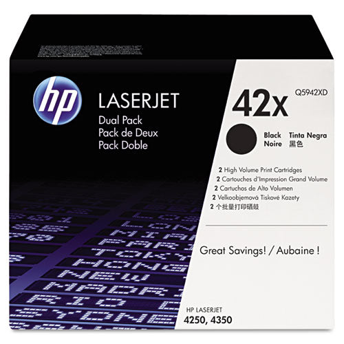 HP 42X, (Q5942X-D) 2-Pack High-Yield Black Original LaserJet Toner Cartridges-(HEWQ5942XD)