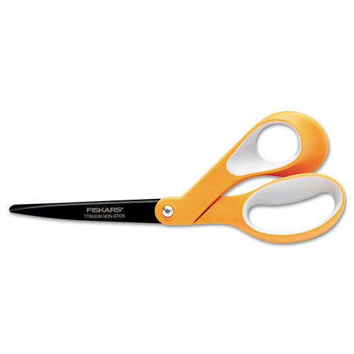 Premier Non-Stick Titanium Softgrip Scissors, 8" Long, 3.1" Cut Length, Orange/Gray Offset Handle-(FSK1539001006)