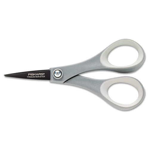 Performance Non-Stick Titanium Softgrip Scissors, Pointed Tip, 5" Long, 1.6" Cut Length, Gray Straight Handle-(FSK1541101016)