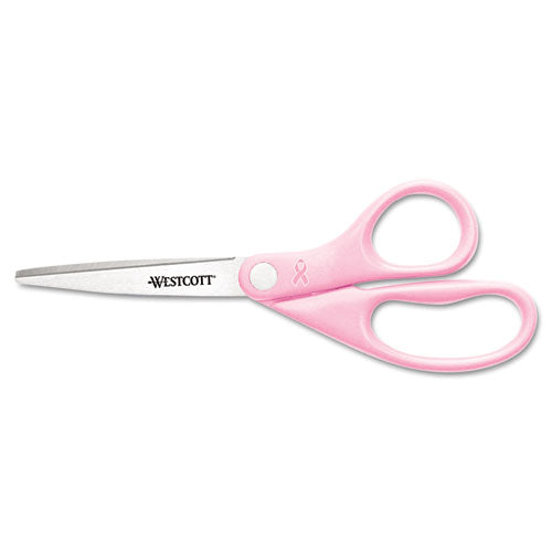 All Purpose Pink Ribbon Scissors, 8" Long, 3.5" Cut Length, Pink Straight Handle-(ACM15387)
