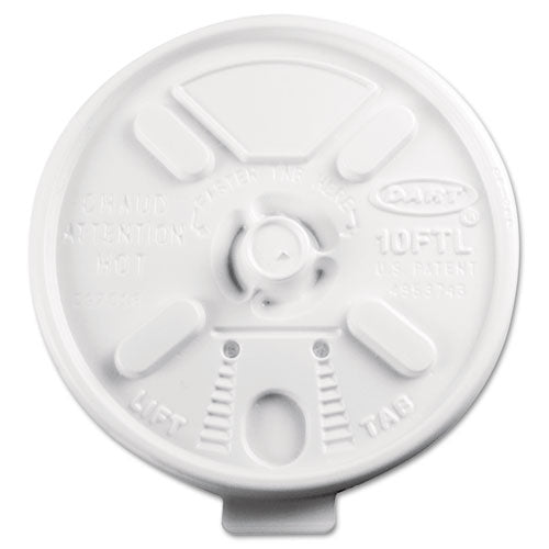 Lift n Lock Plastic Hot Cup Lids, Fits 10 oz Cups, White, 1,000/Carton-(DCC10FTL)