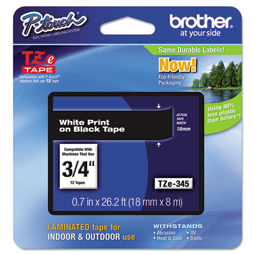 TZe Standard Adhesive Laminated Labeling Tape, 0.7" x 26.2 ft, White on Black-(BRTTZE345)