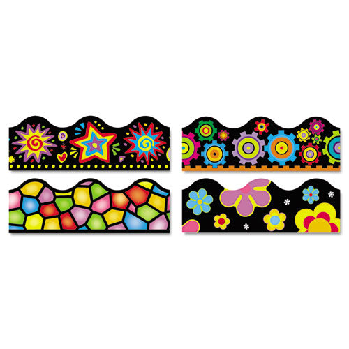 Terrific Trimmers Border Variety Set, 2.25" x 39", Bright On Black, Assorted Colors/Designs, 48/Set-(TEPT92919)