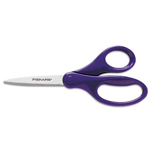 Kids/Student Scissors, Pointed Tip, 7" Long, 2.75" Cut Length, Assorted Straight Handles-(FSK1294587097J)