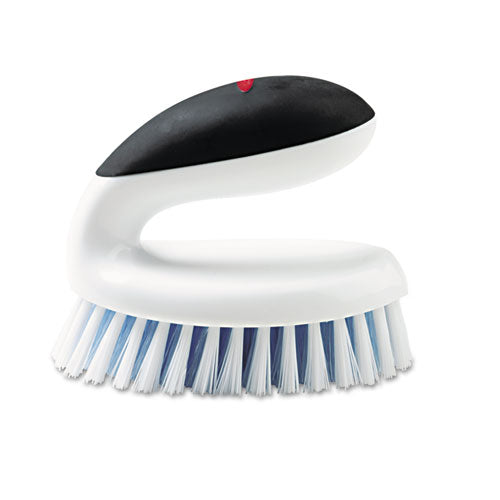 Good Grips Household Scrub Brush, White/Blue Nylon/Polypropylene Bristles, 5" Brush, 5" Black/White Handle-(OXO33881)