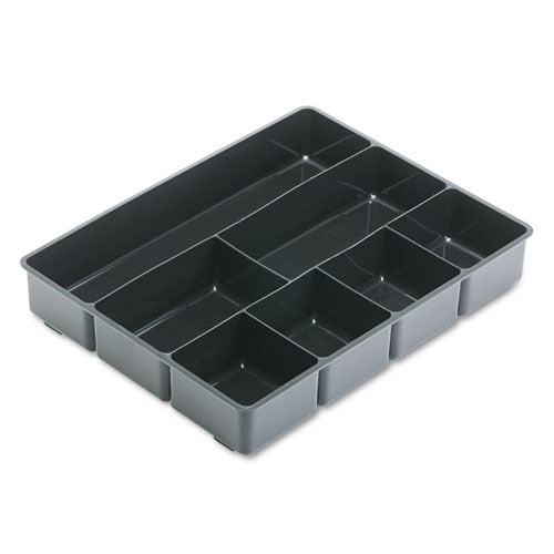 Extra Deep Desk Drawer Director Tray, Seven Compartments, 11.88 x 15 x 2.5, Plastic, Black-(RUB11906ROS)