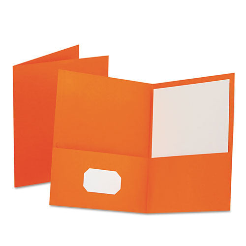 Twin-Pocket Folder, Embossed Leather Grain Paper, 0.5" Capacity, 11 x 8.5, Orange, 25/Box-(OXF57510)