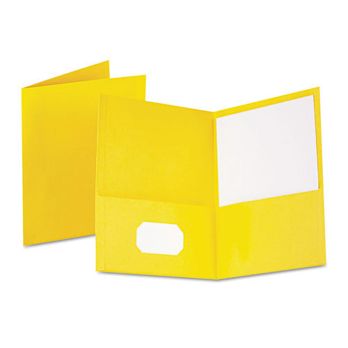 Twin-Pocket Folder, Embossed Leather Grain Paper, 0.5" Capacity, 11 x 8.5, Yellow, 25/Box-(OXF57509)