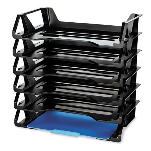 Recycled Side Load Desk Tray, 6 Sections, Letter Size Files, 15.13" x 8.88" x 15", Black, 6/Pack-(OIC26212)
