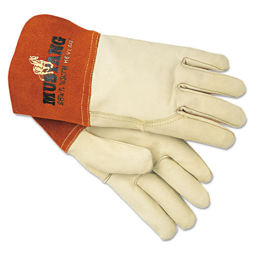 Mustang MIG/TIG Leather Welding Gloves, White/Russet, Large, 12 Pairs-(MPG4950L)