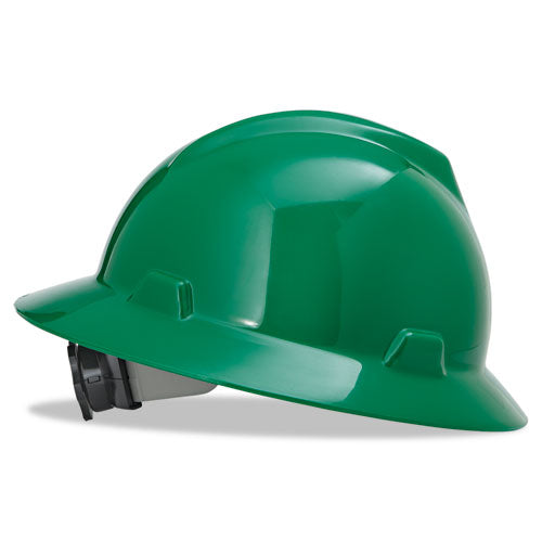 V-Gard Full-Brim Hard Hats, Ratchet Suspension, Size 6.5 to 8, Green-(MSA475370)