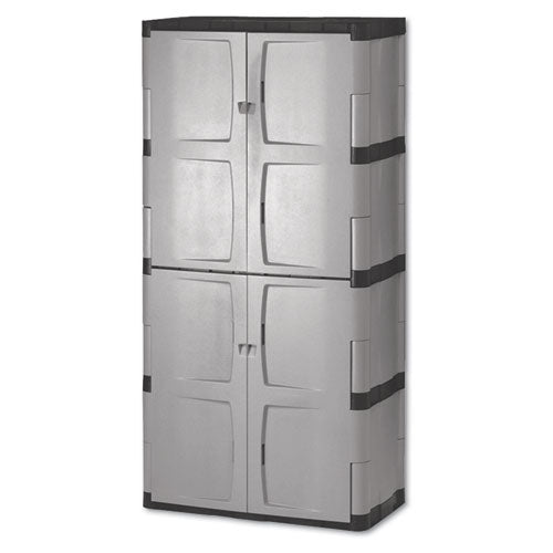 Double-Door Storage Cabinet - Base/Top, 36w x 18d x 72h, Gray/Black-(RUB7083)