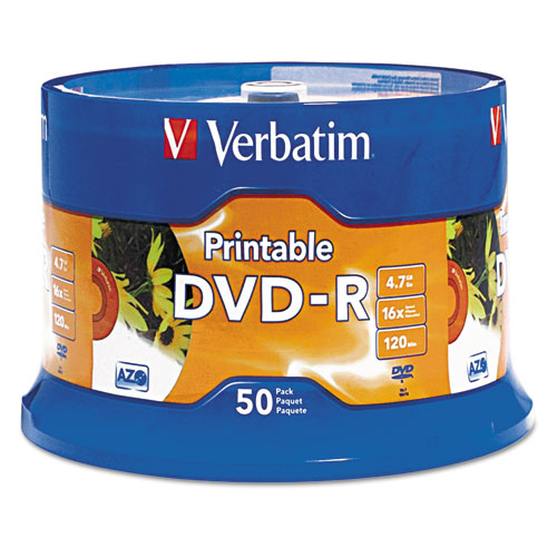 DVD-R Recordable Disc, 4.7 GB, 16x, Spindle, White, 50/Pack-(VER95137)
