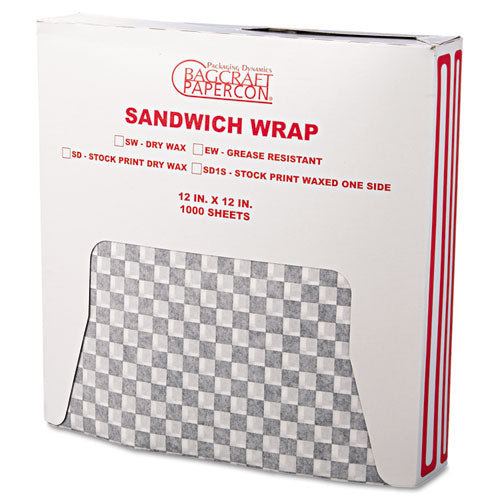 Grease-Resistant Paper Wraps and Liners, 12 x 12, Black Check, 1,000/Box, 5 Boxes/Carton-(BGC057800)