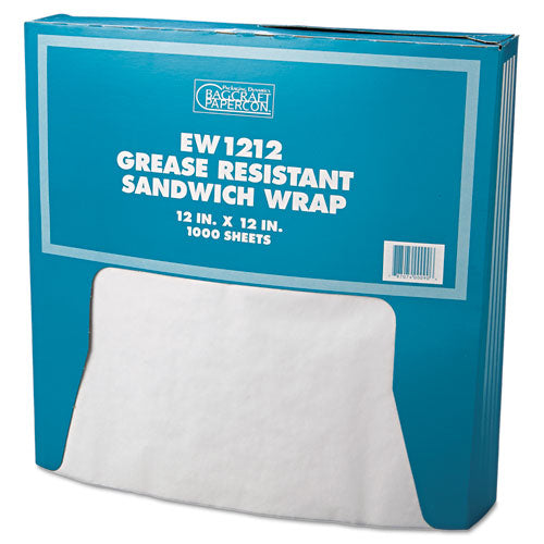 Grease-Resistant Paper Wraps and Liners, 12 x 12, White, 1,000/Box, 5 Boxes/Carton-(BGC057012)
