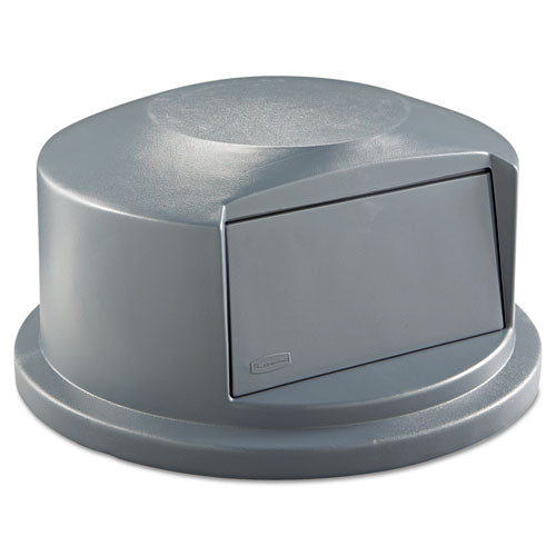 Round BRUTE Dome Top Receptacle, Push Door for 44 gal Containers, 24.81" Diameter x 12.63h, Gray-(RCP264788GRA)