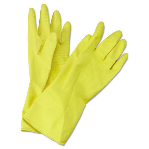 Flock-Lined Latex Cleaning Gloves, Medium, Yellow, 12 Pairs-(BWK242M)