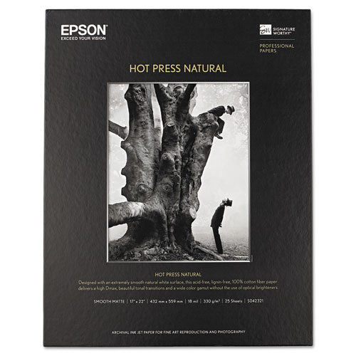 Hot Press Natural Fine Art Paper, 17 mil, 17 x 22, Smooth Matte Natural, 25/Pack-(EPSS042321)