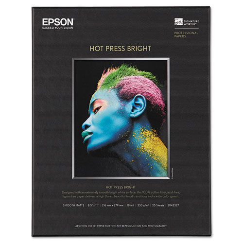Hot Press Bright Fine Art Paper, 17 mil, 8.5 x 11, Smooth Matte White, 25/Pack-(EPSS042327)