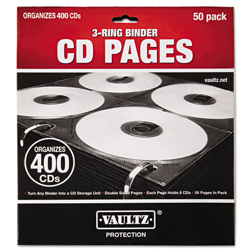 Two-Sided CD Refill Pages for Three-Ring Binder, 8 Disc Capacity, Clear/Black, 50/Pack-(IDEVZ01415)