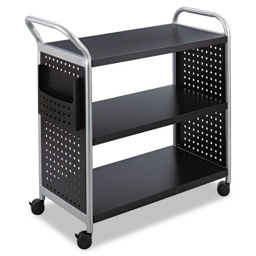 Scoot Three Shelf Utility Cart, Metal, 3 Shelves, 1 Bin, 300 lb Capacity, 31" x 18" x 38", Black/Silver-(SAF5339BL)