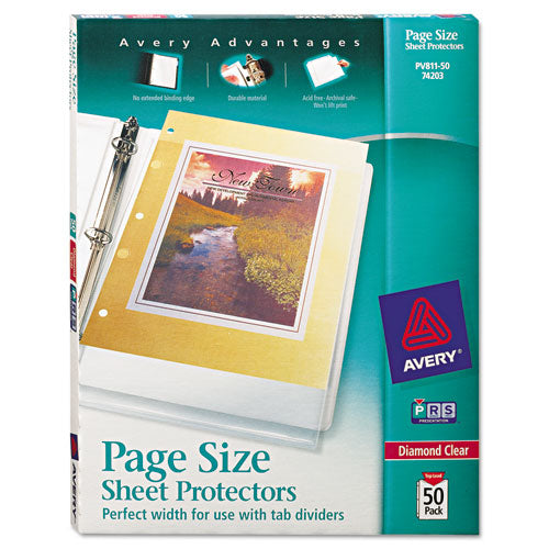 Top-Load Poly 3-Hole Punched Sheet Protectors, Letter, Diamond Clear, 50/Box-(AVE74203)