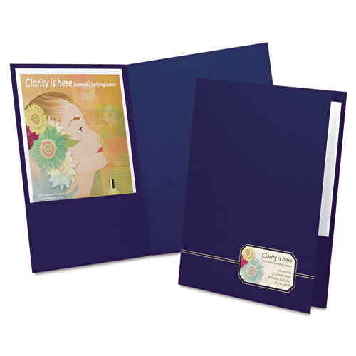 Monogram Series Business Portfolio, Cover Stock, 0.5" Capacity, 11 x 8.5, Blue with Embossed Gold Foil Accents, 4/Pack-(OXF04162)