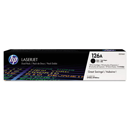 HP 126A, (CE310A-D) 2-Pack Black Original LaserJet Toner Cartridges-(HEWCE310AD)