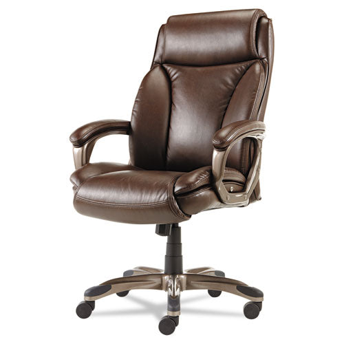 Alera Veon Series Executive High-Back Bonded Leather Chair, Supports Up to 275 lb, Brown Seat/Back, Bronze Base-(ALEVN4159)